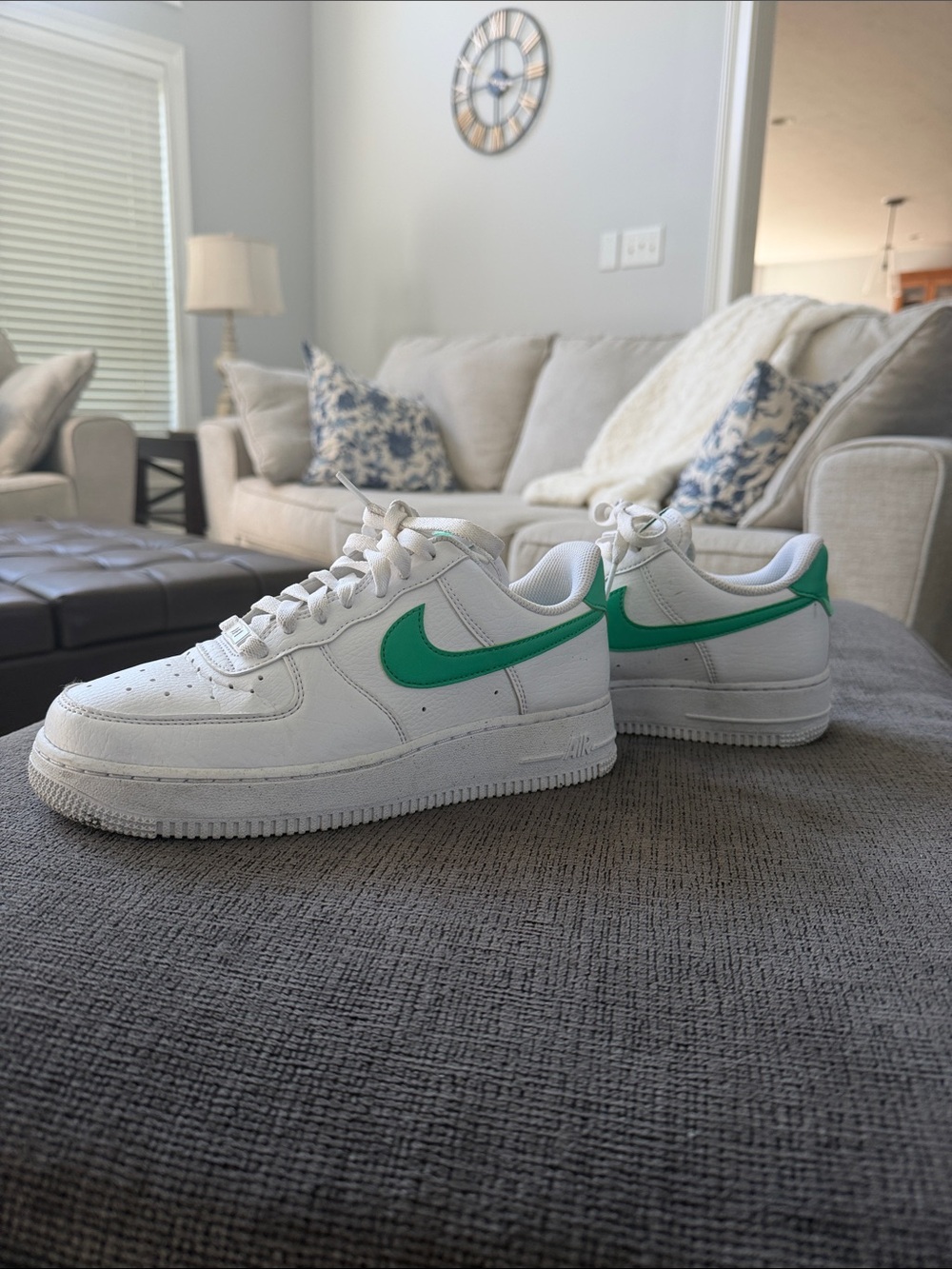 Nike White Low-Top Sneakers with Green Swoosh